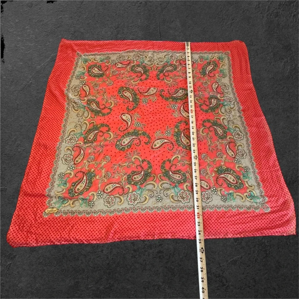 ZAMBAK Scarf Women Pink Paisley Polka Dot Floral Square Made in Turkey‎